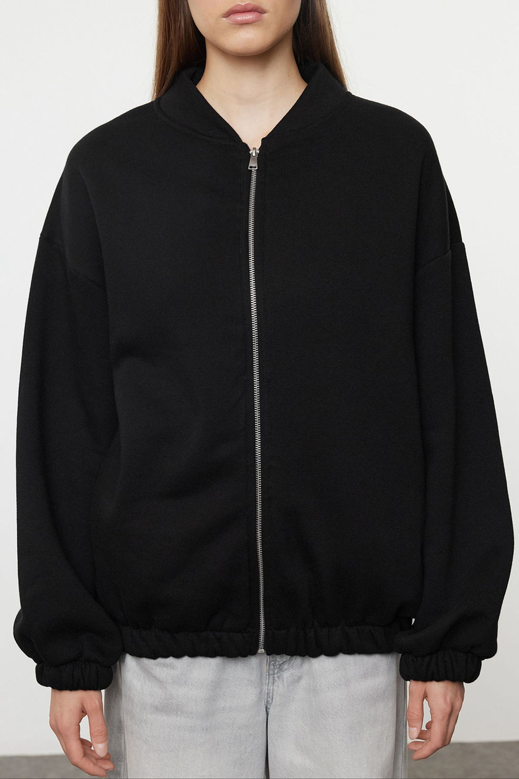 TRENDYOLMILLA Antrasit Fermuarl? Oversize/Genis Kal?p Kal?n Ici Polarl? Orme Sweatshirt TWOAW25SW00122 фото 9