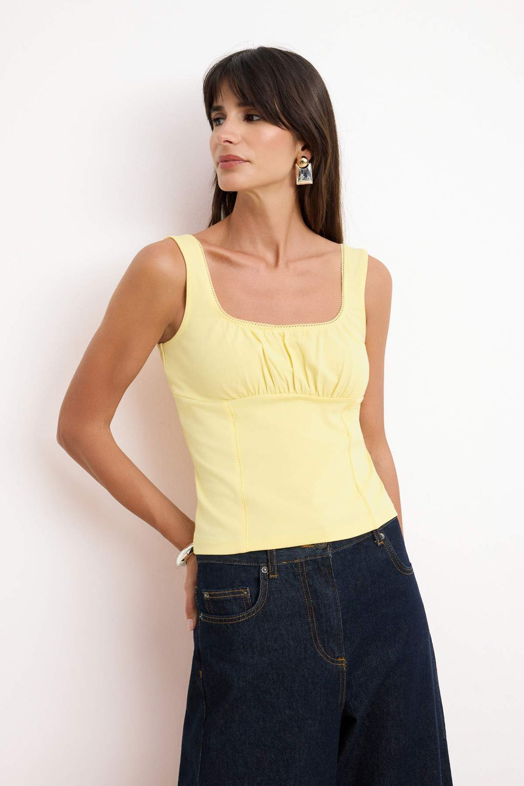 Kiremit Fitted/Vucuda Oturan Kare Yaka Kal?n Ask?l? Kolsuz Pamuklu Esnek Orme Atlet TWOSS26AL00030 - Trendyolmilla фото 5