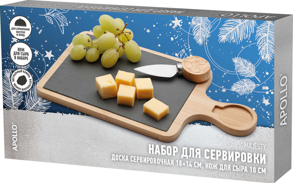 Набор для сервировки (доска серв.18x14 см, нож для сыра 10 см) APOLLO "Teatro"