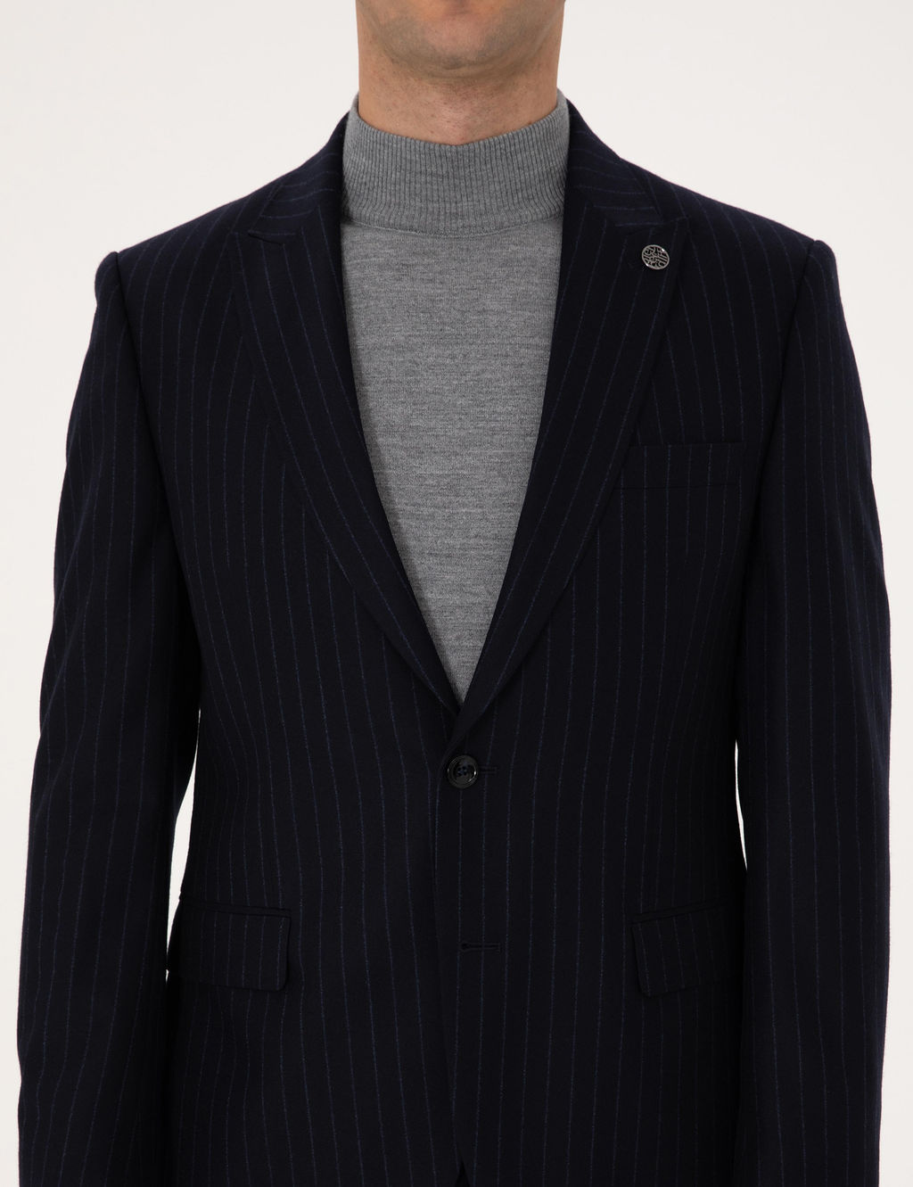 Lacivert Slim Fit %100 Y_n Tak_m Elbise