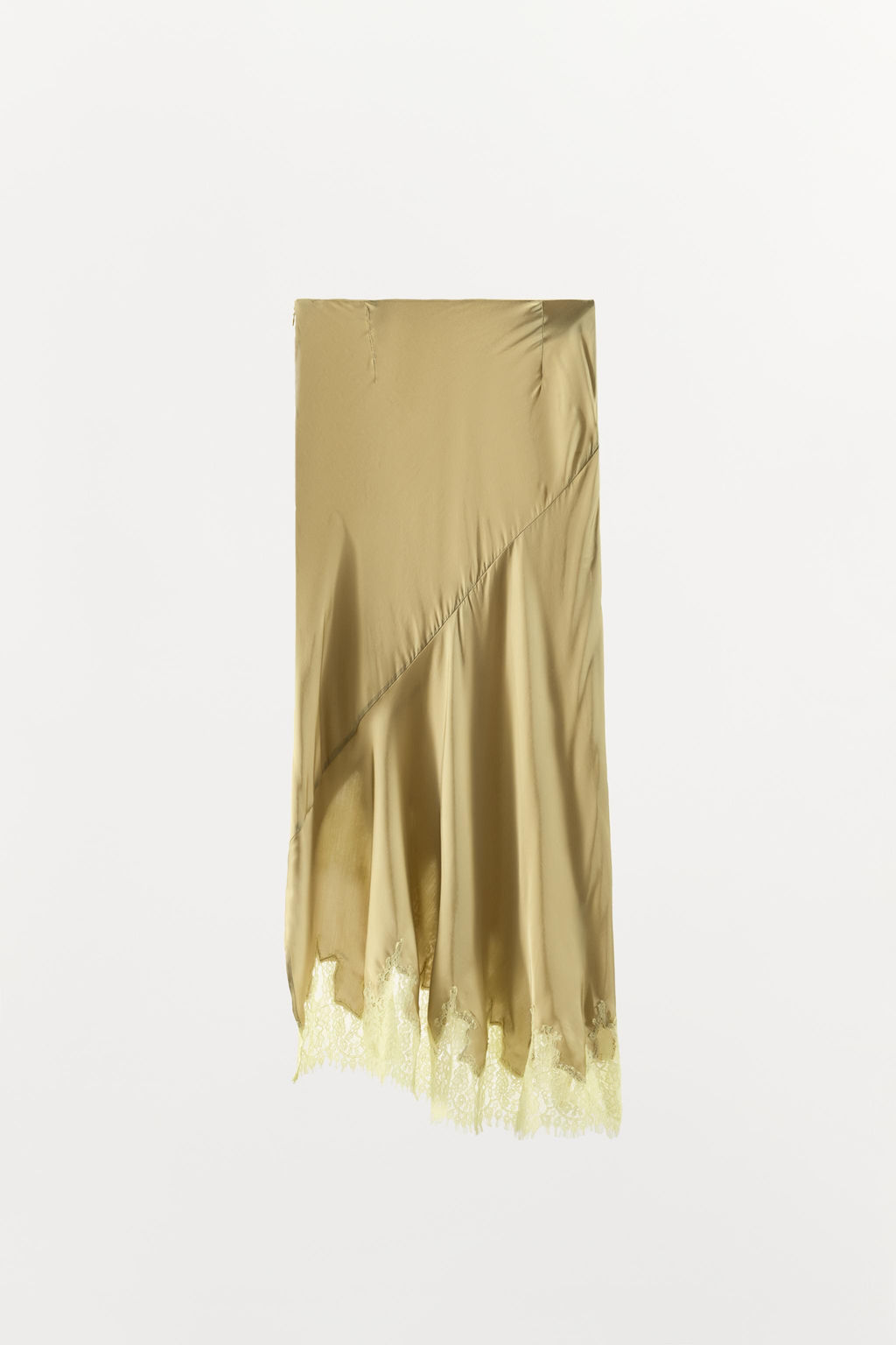 FALDA SATINADA ASIM?TRICA ENCAJE / Khaki - Zara фото 7