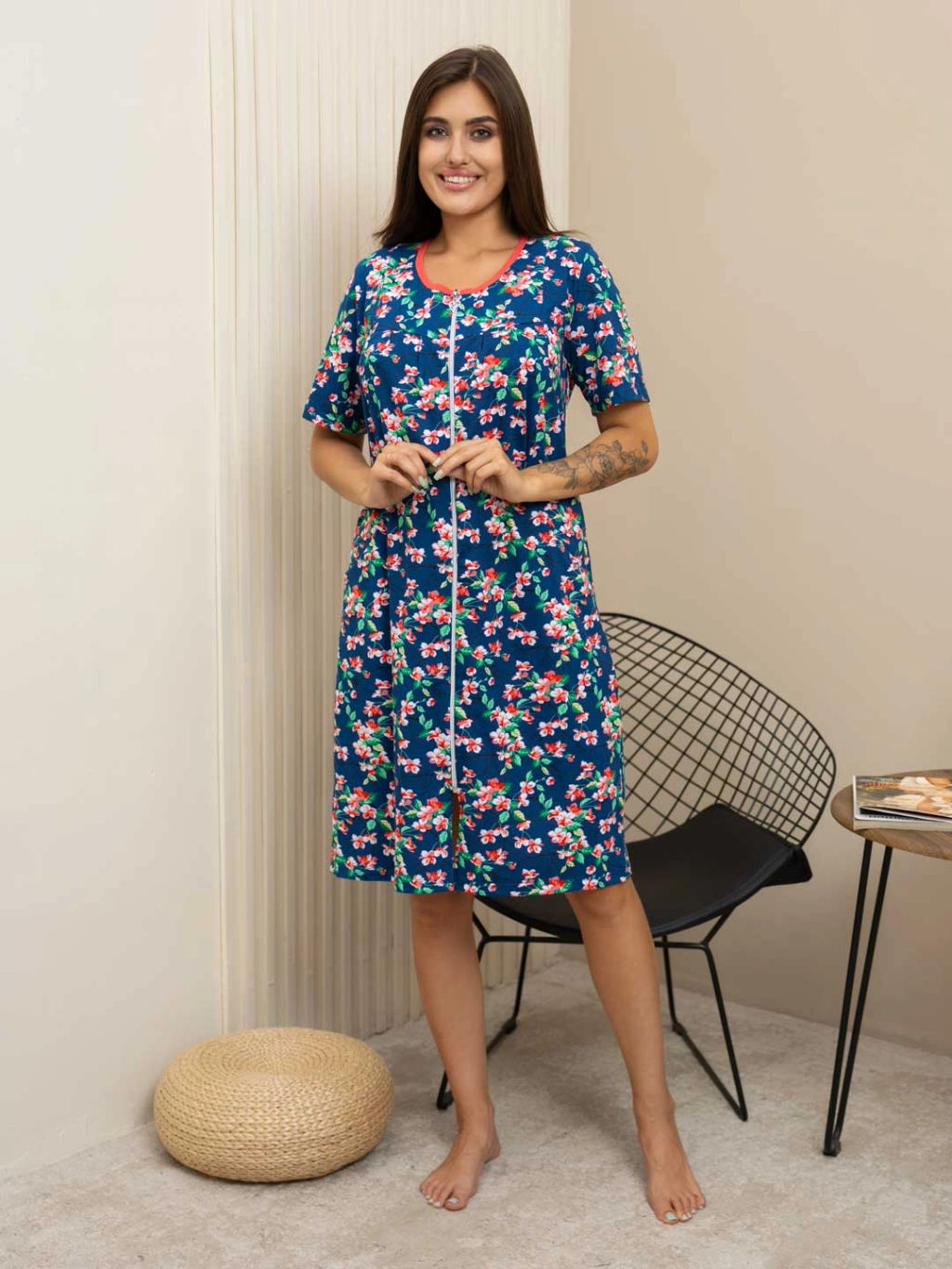 Халат женский, цвет синий розовый