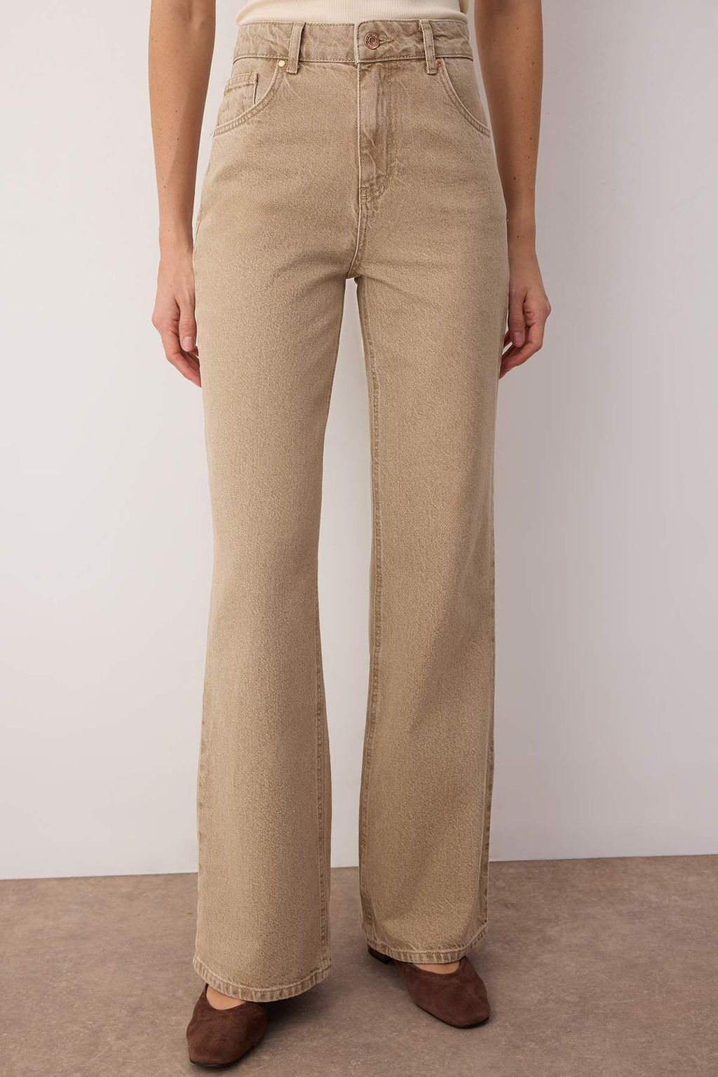 Bej Yuksek Bel Vintage Y?kama Genis Paca Wide Leg Jeans TWOAW26JE00125 - Trendyolmilla фото 3