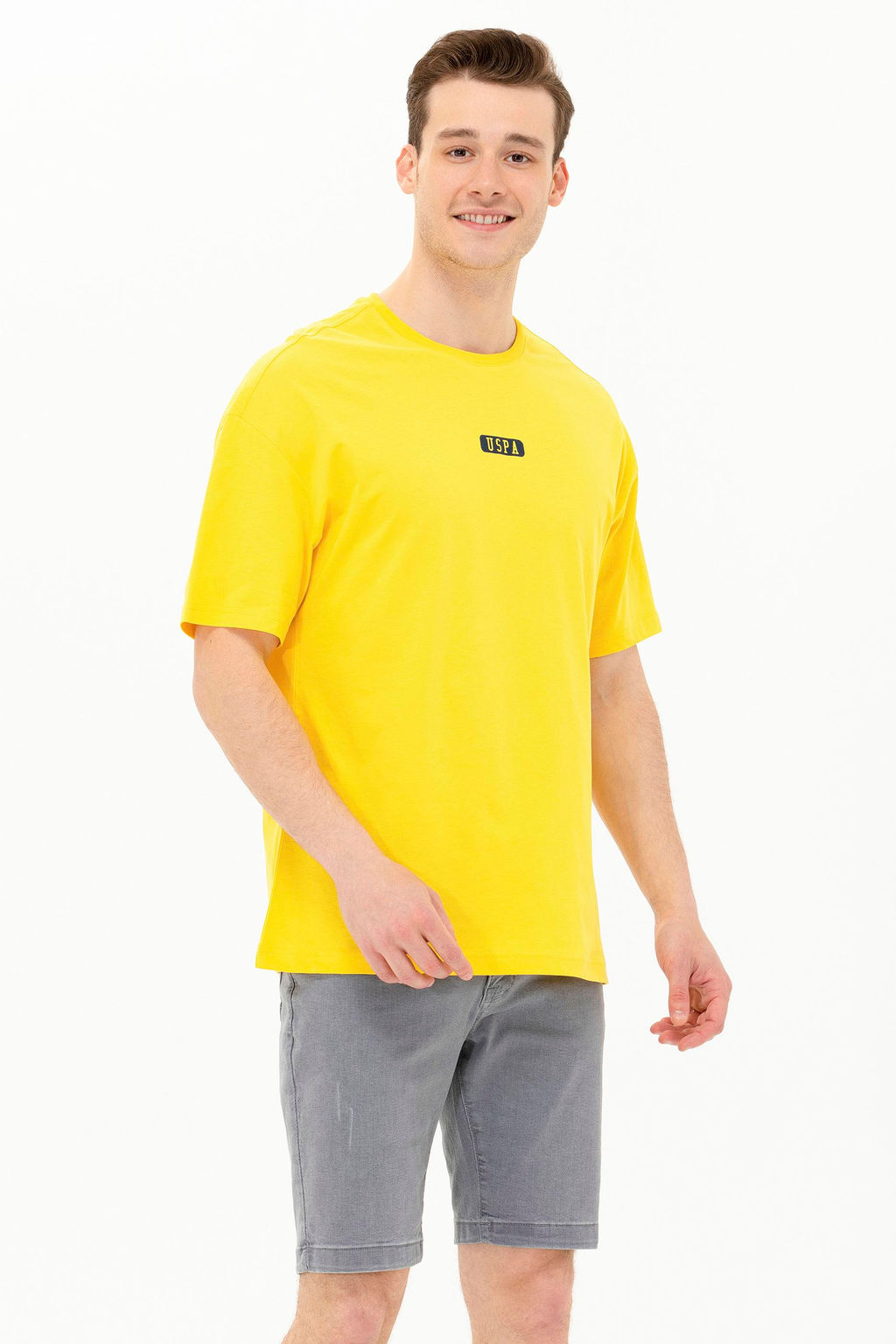 Erkek Koyu Sar_ Oversize Bisiklet Yaka Ti__rt