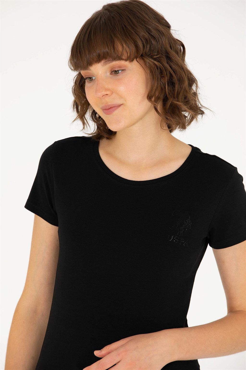 Женская черная базовая футболка с круглым вырезом Неожиданная скидка в корзине - U.s. polo assn фото 2