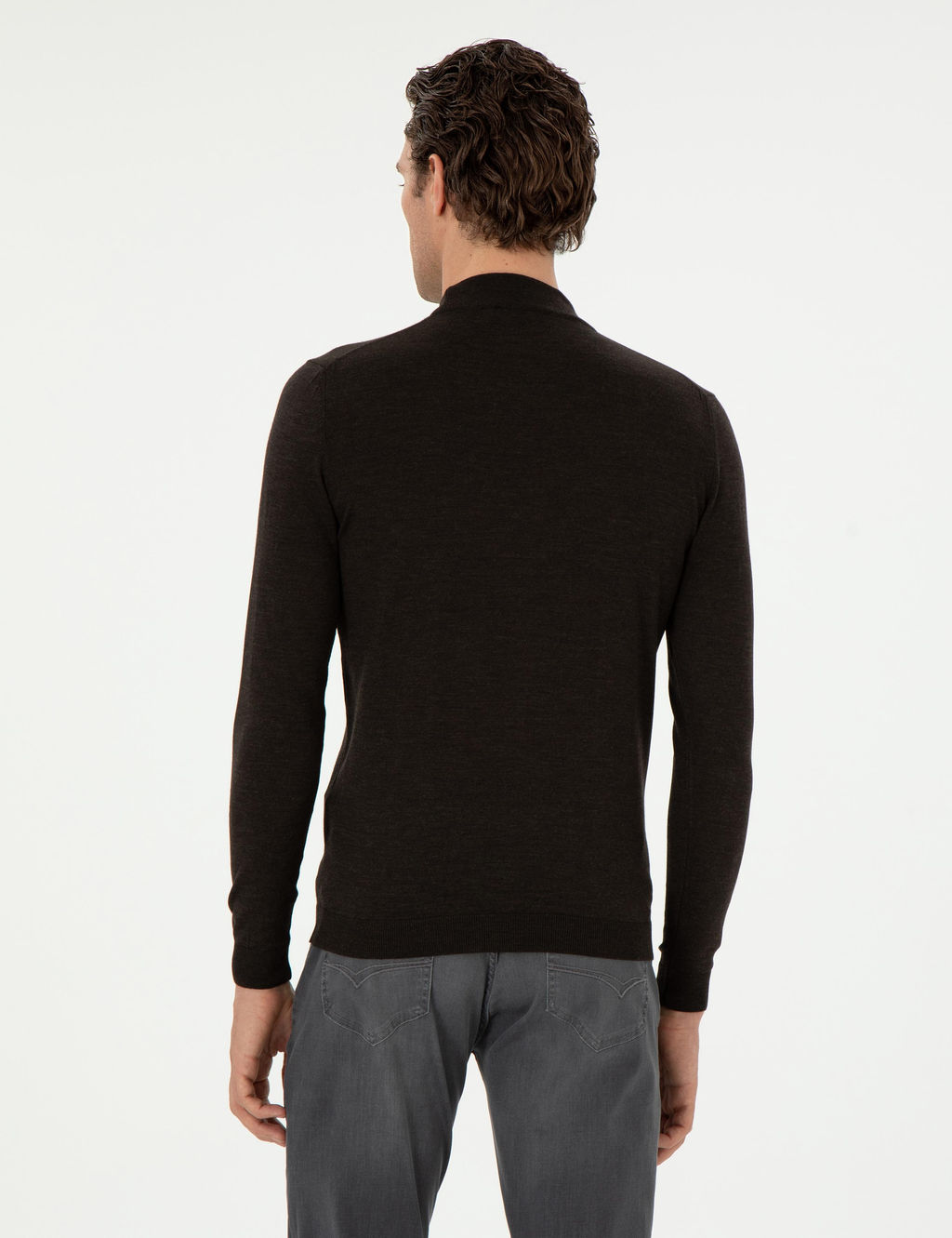 Koyu Ye_il Slim Fit Ka_mir _pek Kar___ml_ _eyrek Bal_k__ Yaka Triko Kazak