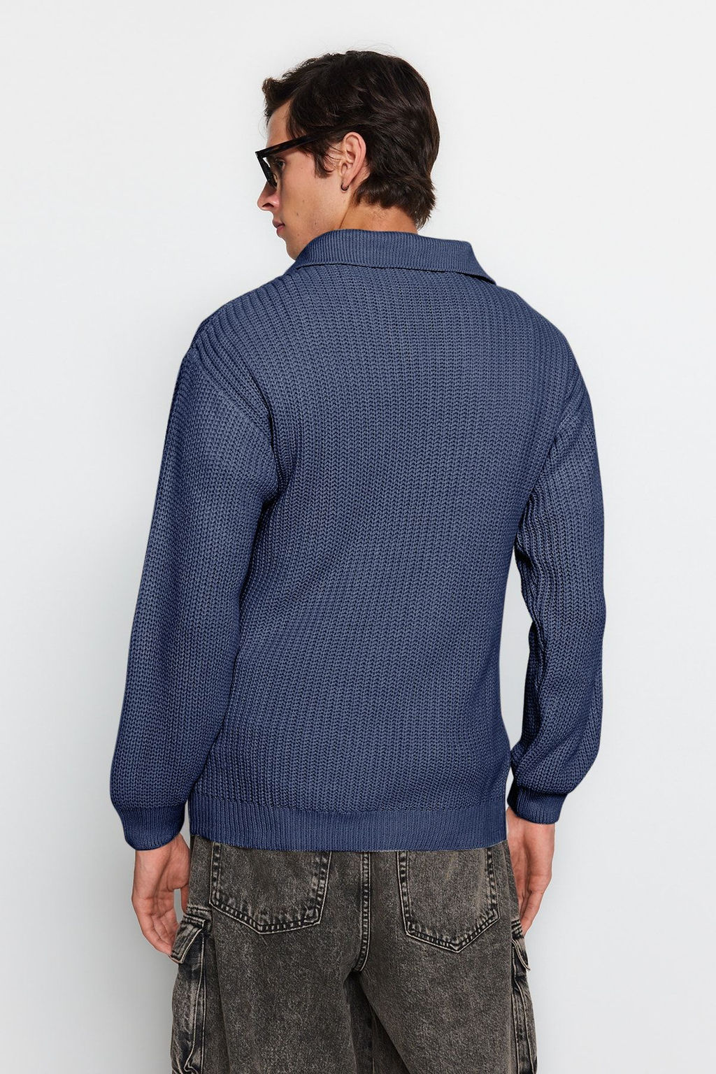 TRENDYOL MAN Indigo Casual Unisex Regular Fit Polo Yaka Tuylenmeyen Triko Kazak TMNAW24KZ00008 - Trendyolmilla фото 6