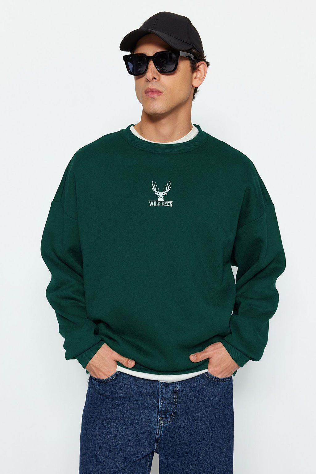 TRENDYOL MAN Siyah Oversize/Genis Kesim Uzun Kol Hayvan Nak?sl? Sweatshirt TMNAW24SW00169 - Trendyolmilla фото 2