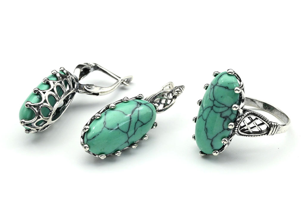 Кольцо Серьги с бирюзой (имитация) размер 19