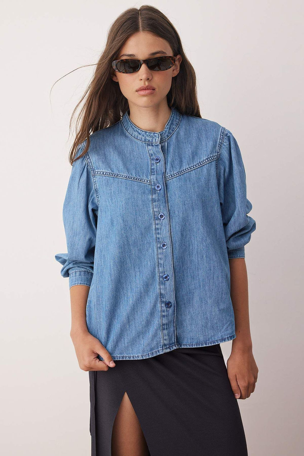Koyu Mavi Dikis Detayl? Denim Gomlek TWOAW26GO00016 - Trendyolmilla фото 2