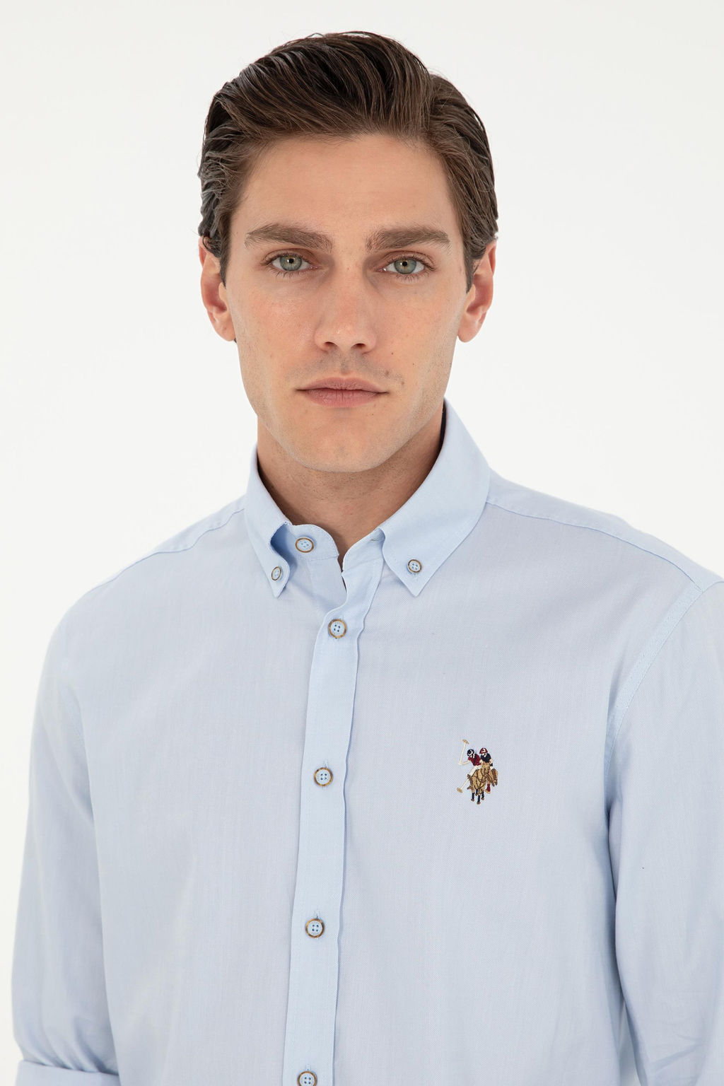 Мужская голубая базовая рубашка с длинным рукавом - U.s. polo assn фото 2