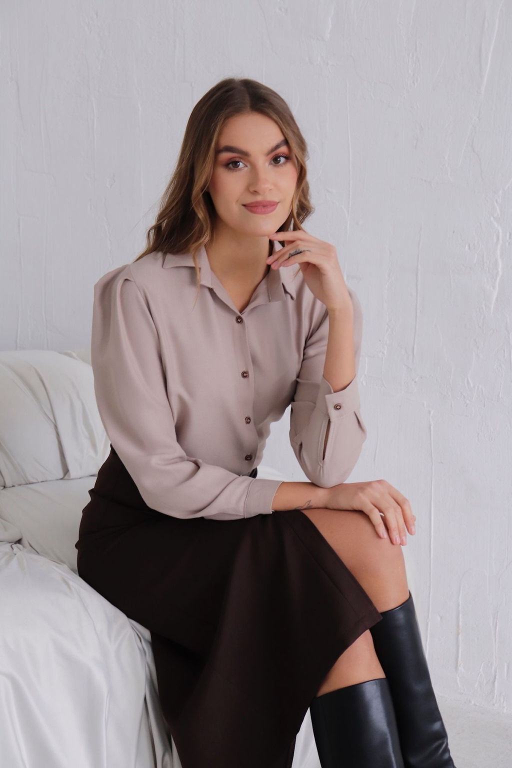 11329 Блуза с объёмными рукавами латте - Martichelli фото 5