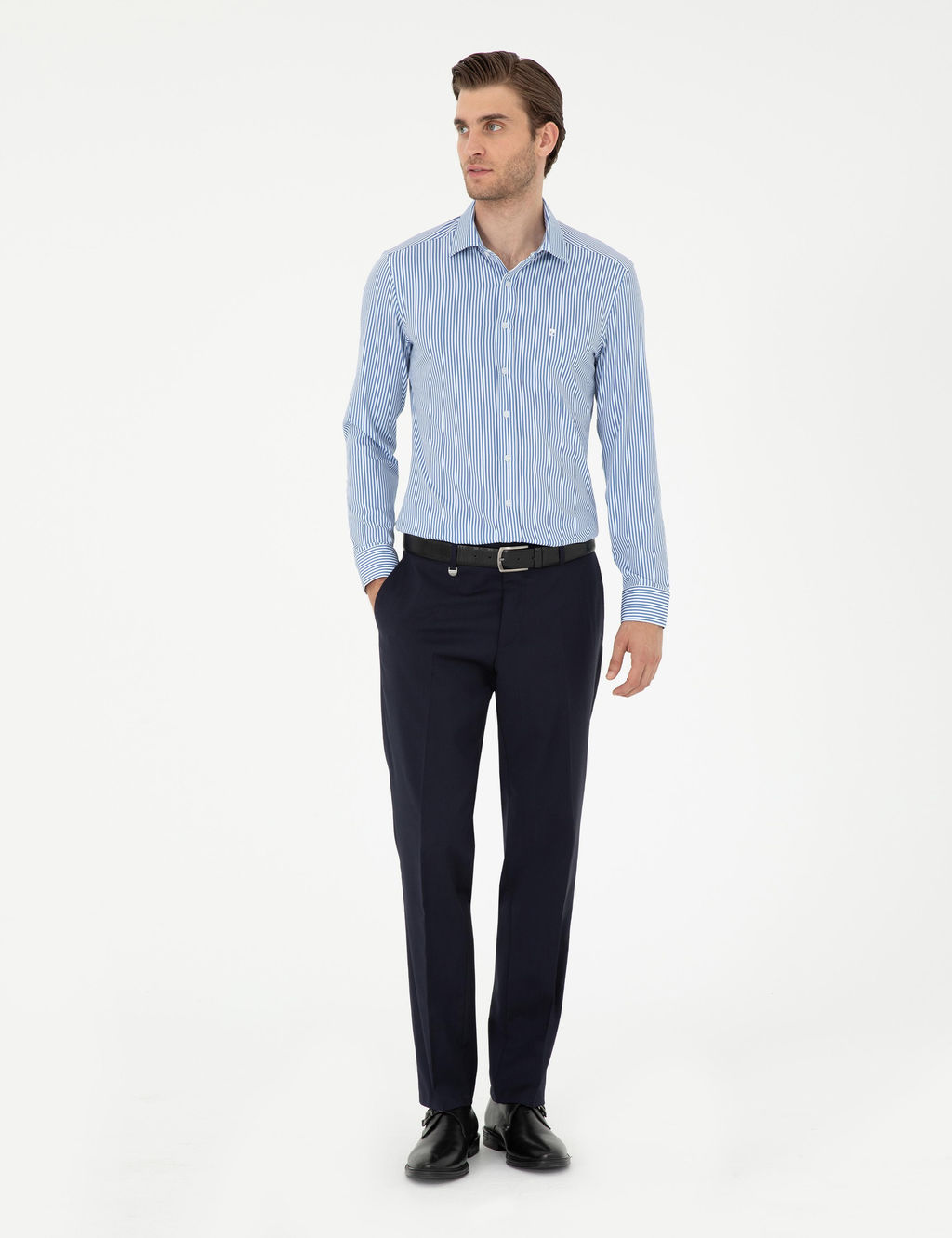 Mavi _izgili Ex. Slim Fit Uzun Kollu G_mlek