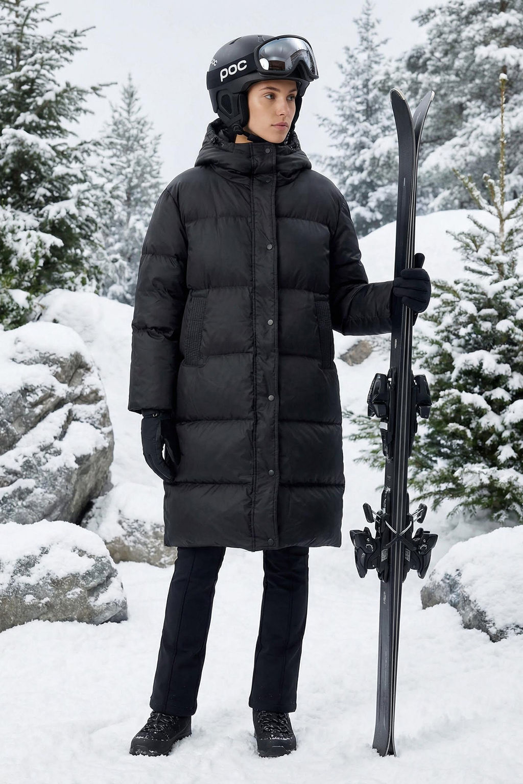Siyah Oversize Kaz Tuylu Su Iticili Uzun Sisme Mont TWOAW25MO00103 - Trendyolmilla фото 8