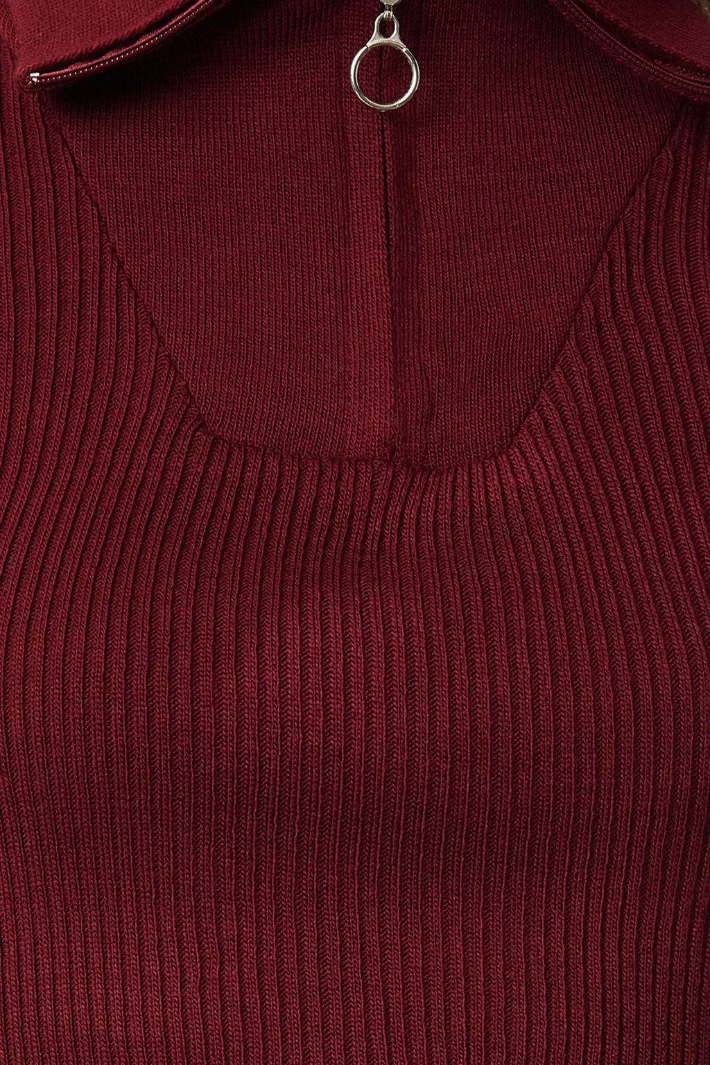 TRENDYOLMILLA Bordo Crop Fermuar Detayl? Triko Kazak TWOAW24KZ01208