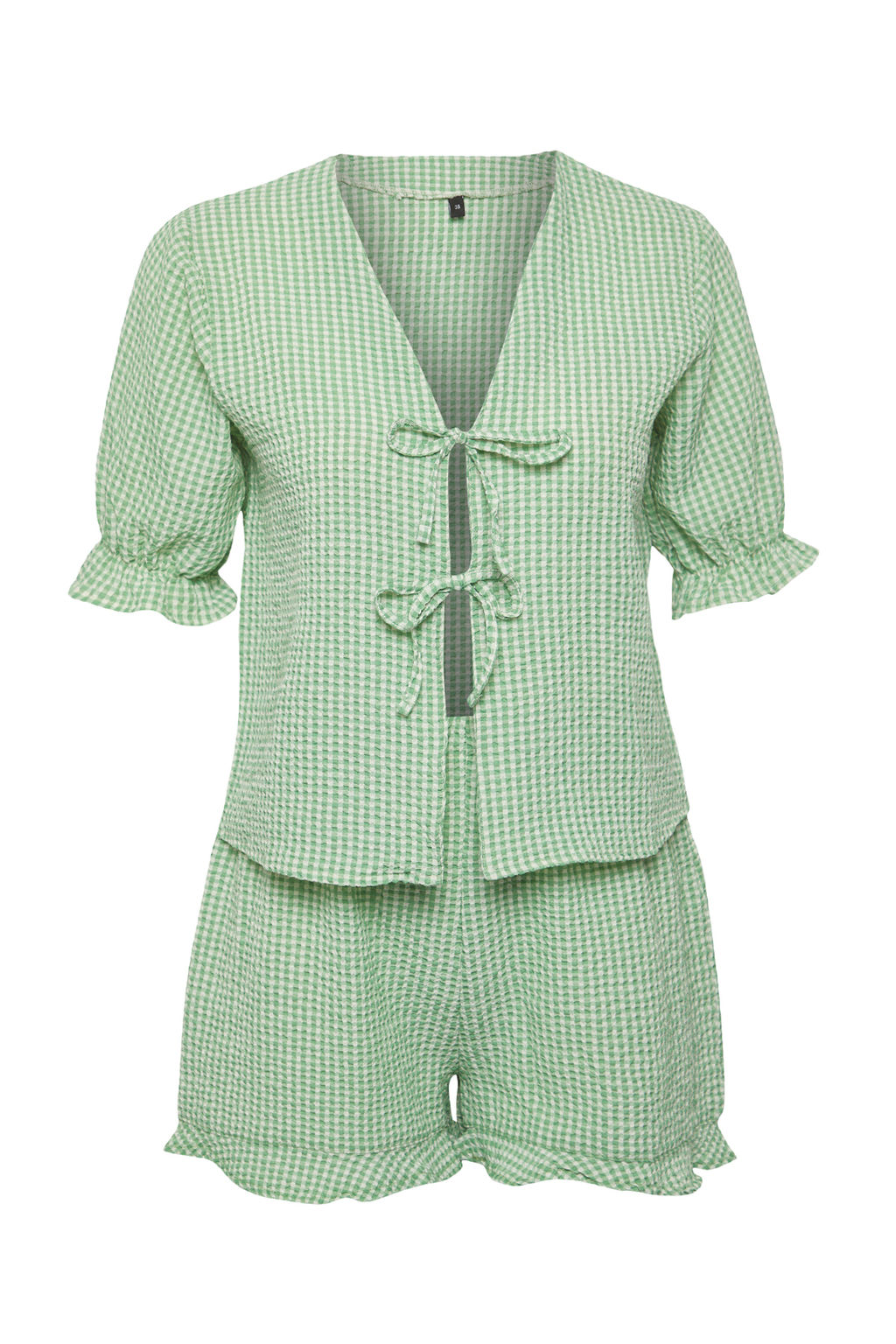 Trendyolmilla Mavi Dokulu Potikareli Baglama/Kurdele/Fiyonk Detayl? Sortlu Dokuma Pijama Tak?m? THMSS24PT00149  фото 29