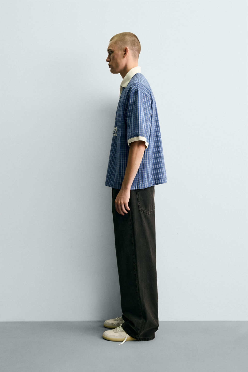 CAMISA POLO CROPPED FIT TEXTO ESTAMPADO / Azul / Blanco - Zara фото 4