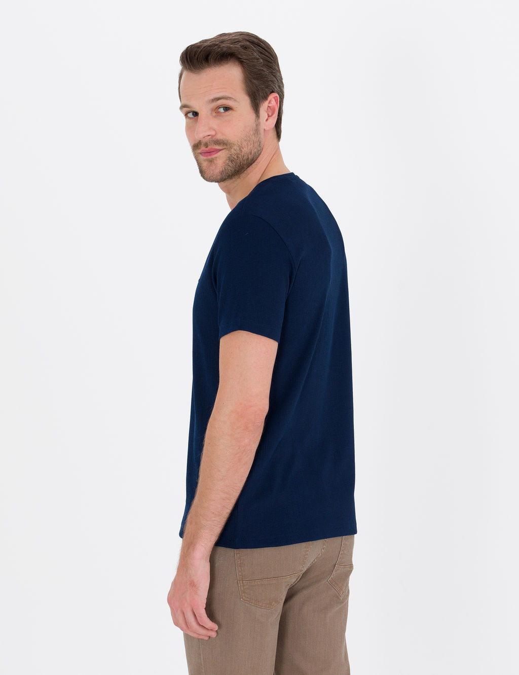 Lacivert Slim Fit Dokulu Bisiklet Yaka Ti__rt