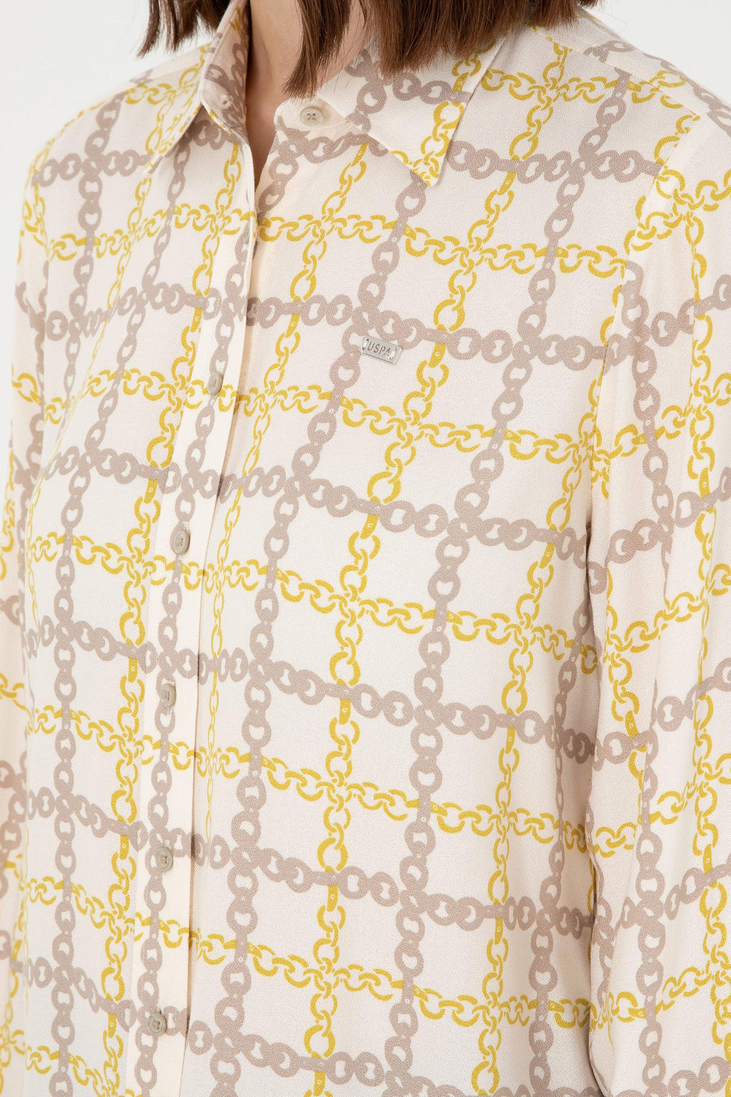 Женская кремовая рубашка с длинным рукавом - U.s. polo assn фото 7