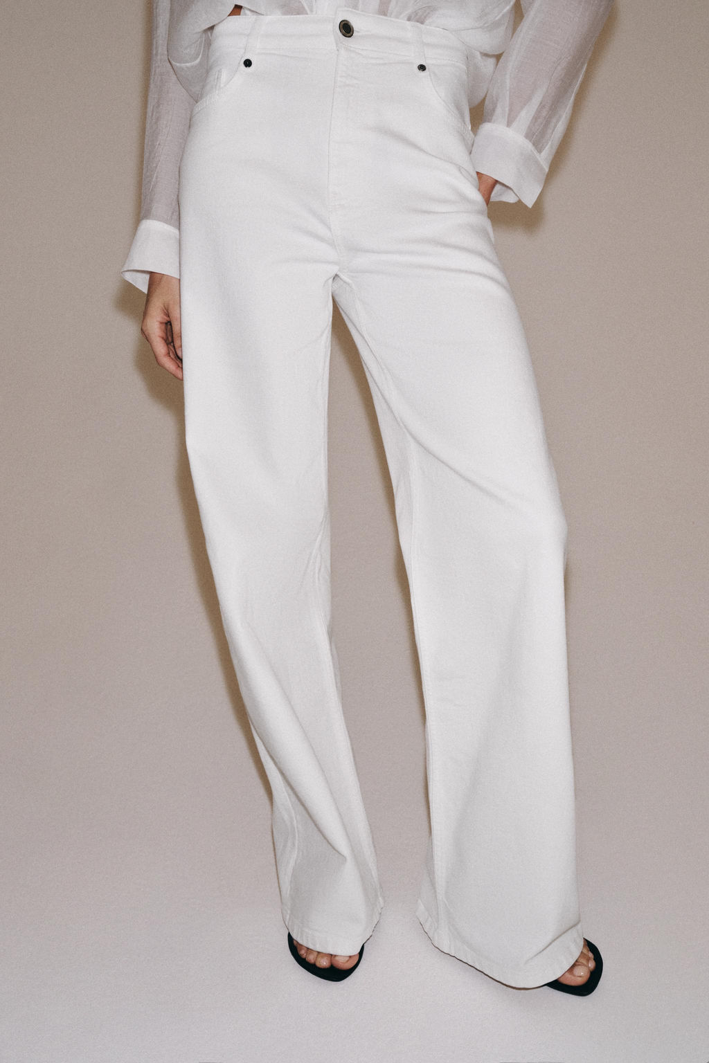 JEANS ZW COLLECTION WIDE LEG TIRO ALTO / Blanco
