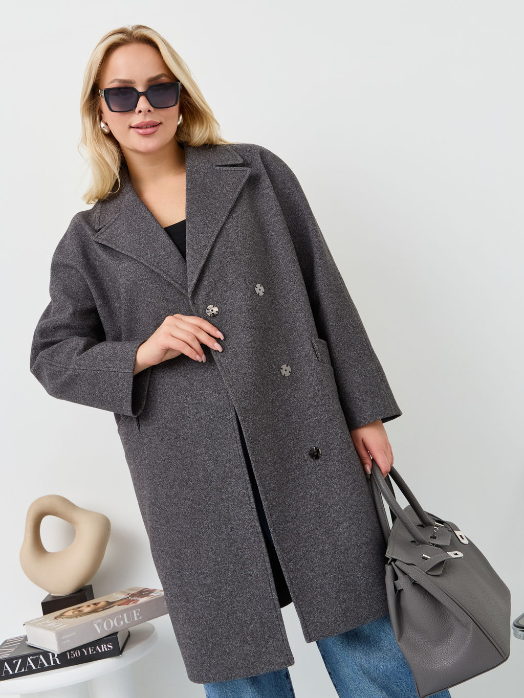 Пальто женское демисезонное 25885 (серый точка)