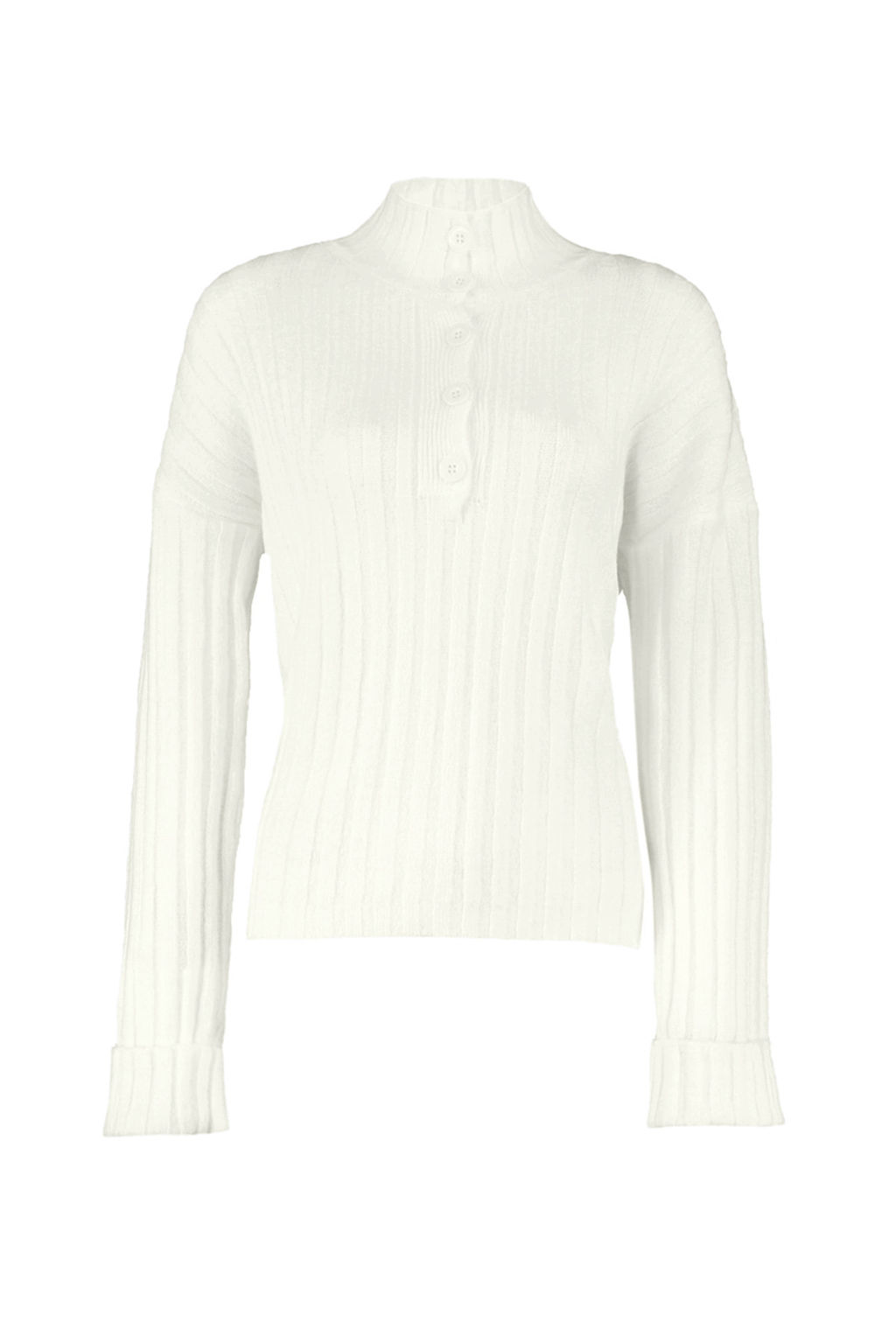 Ekru Genis Kal?p Yumusak Dokulu Dik Yaka Triko Kazak TWOAW21KZ0783