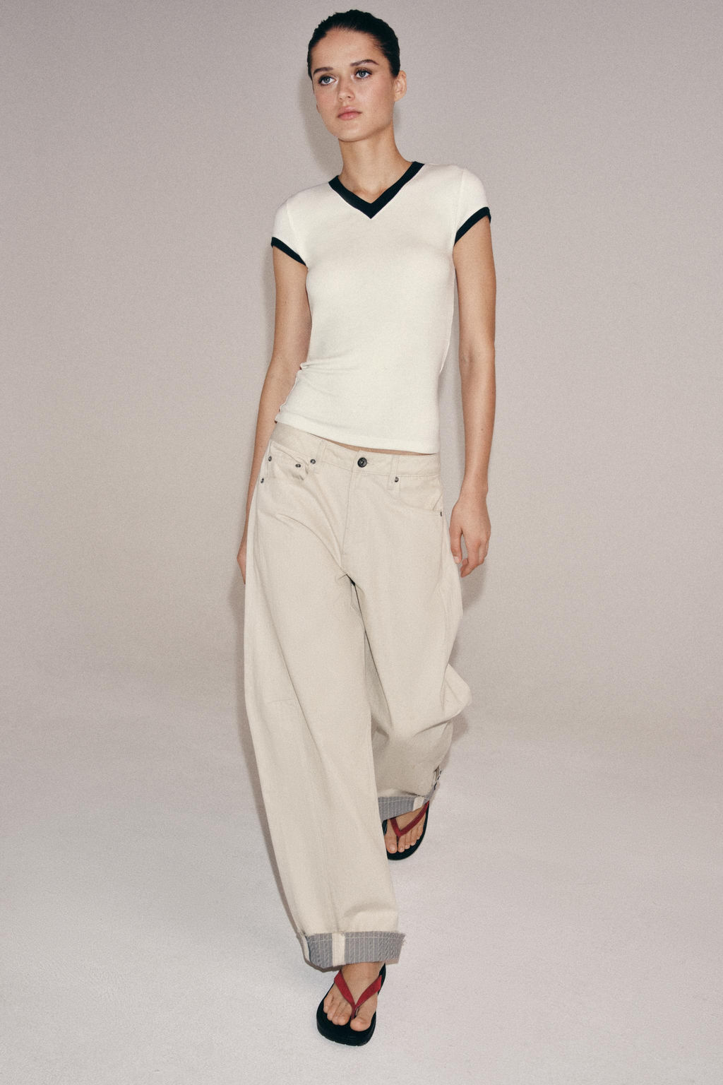 CAMISETA RIB CONTRASTE / Crudo - Zara фото 2