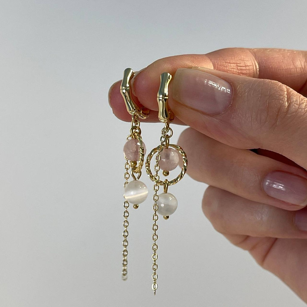 Серьги из Розового кварца и Селенита - Радуга самоцветов фото 3