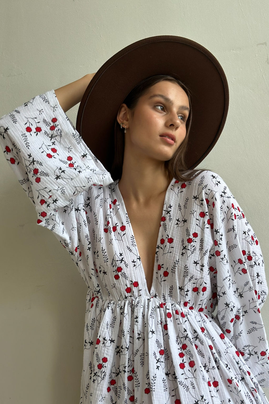 Платье муслин FLOWER030/06/Белый, красный