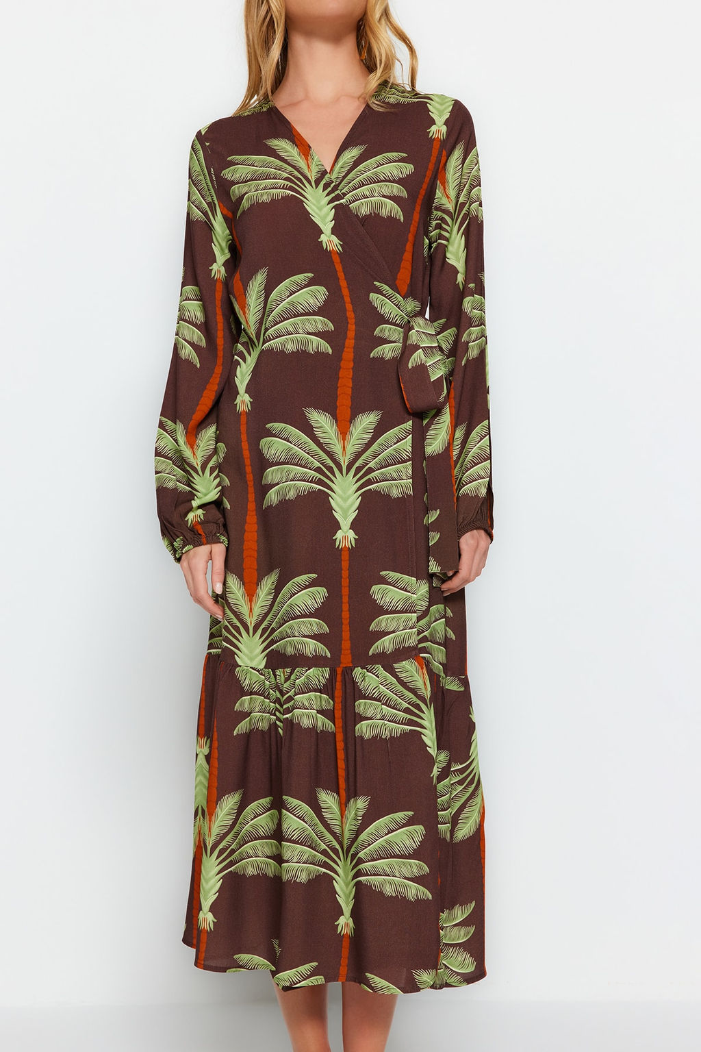 Tropikal Desenli Maxi Dokuma Plaj Kimono&Kaftan TBESS23KM00053 - Trendyolmilla фото 4