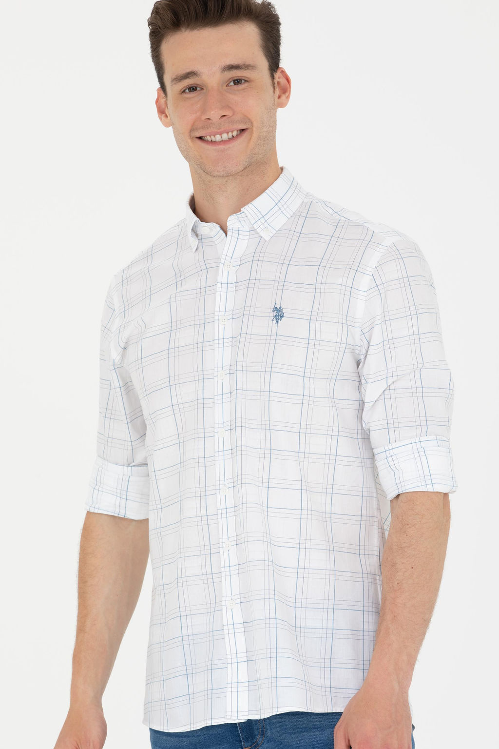 U. S. Polo Assn Мужская синяя белая рубашка в шотландскую клетку - U.s. polo assn фото 3