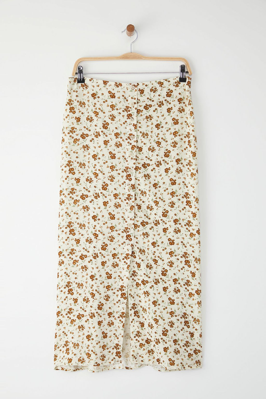 Trendyolmilla Bej Cicek Desenli Onu Dugmeli Uzun Y?rtmacl? Viskon Etek TWOSS25ET00178  фото 5