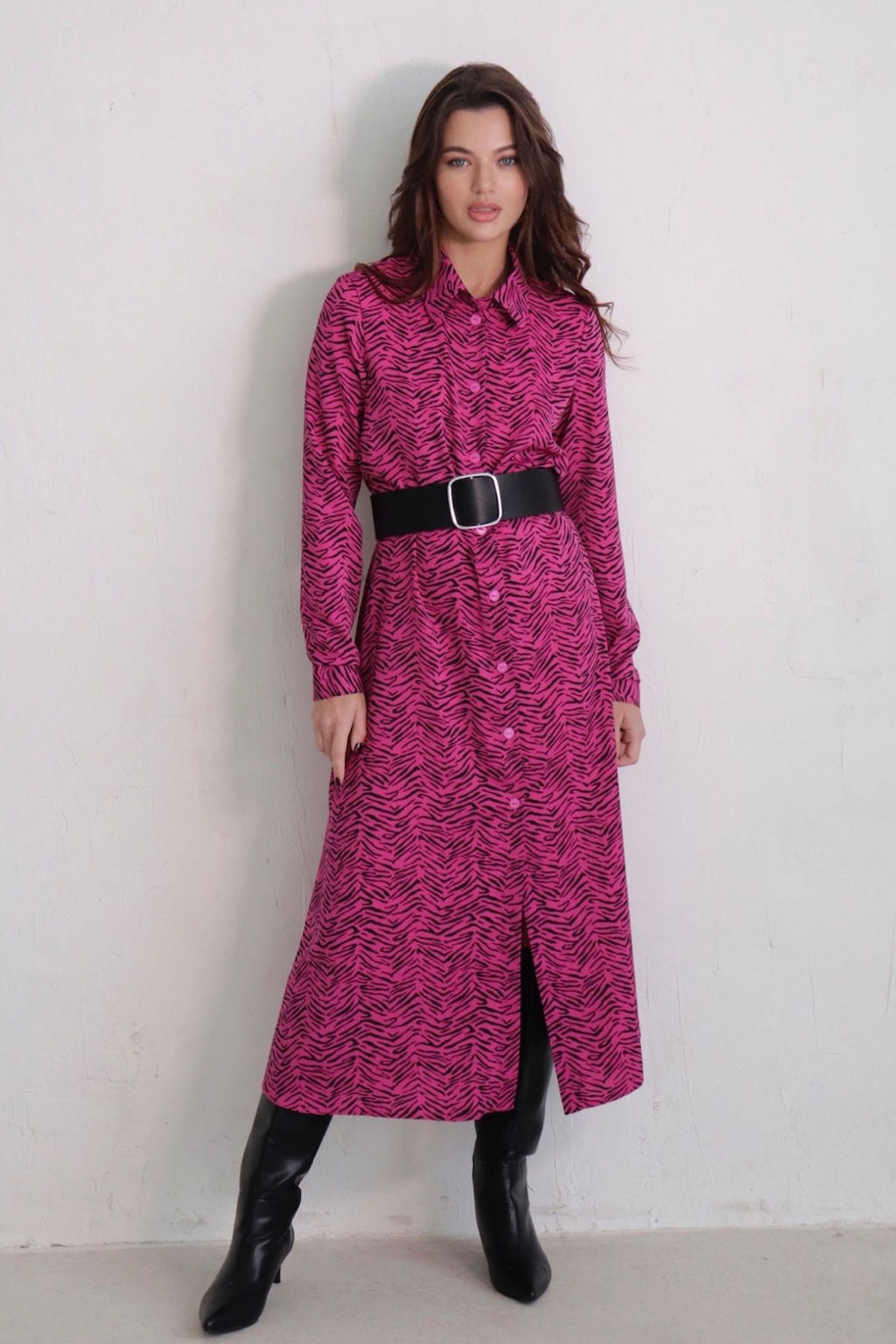 11051 Платье-рубашка удлинённое цикламеновое - Martichelli фото 14