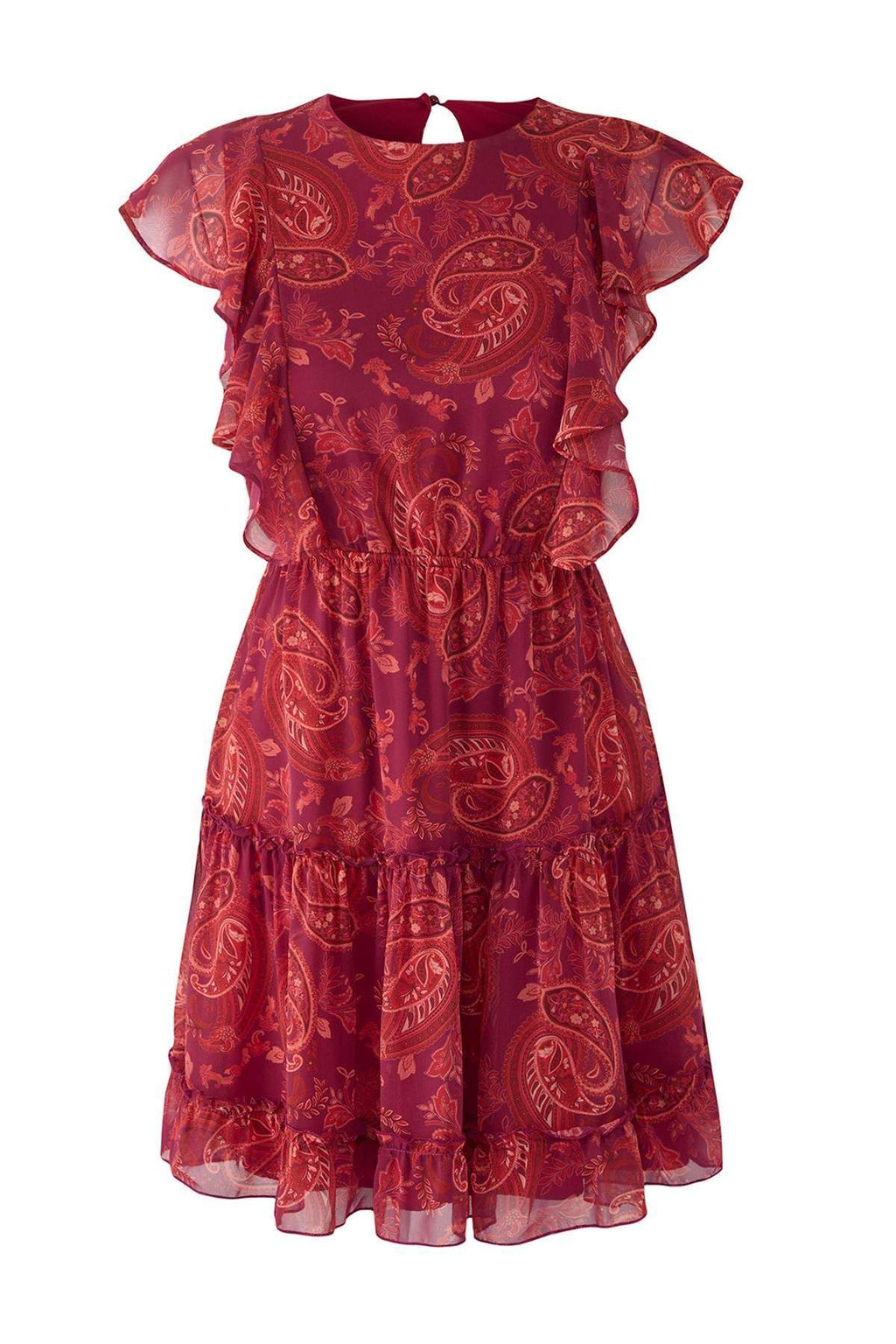 TRENDYOLMILLA Bordo Etnik Desenli Belden Ac?lan F?rf?rl? Mini Sifon Astarl? Dokuma Elbise TWOSS24EL00745  фото 5