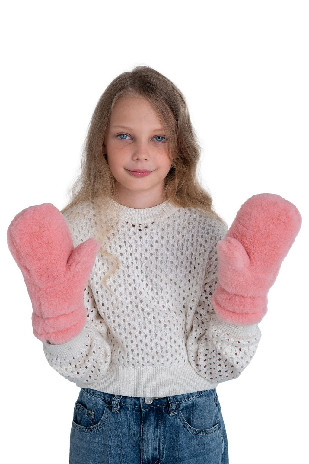 Варежки детские меховые ваниль - Woollamb фото 27