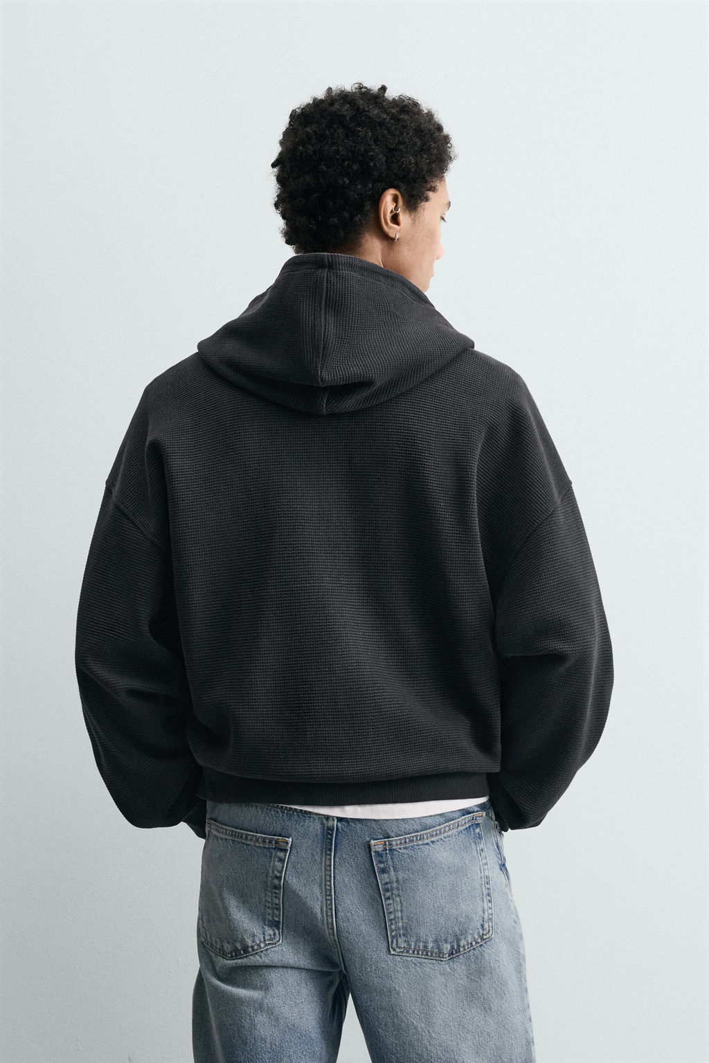 SUDADERA WAFFLE LAVADA CAPUCHA / Antracita oscuro - Zara фото 3