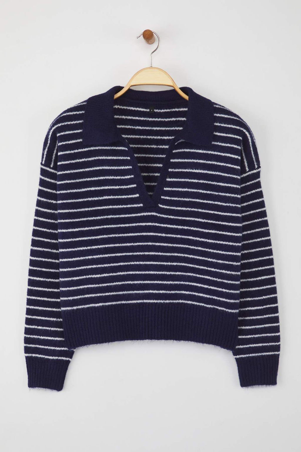 Wardrobe Essentials Lacivert*001 Yumusak Dokulu Cizgili Genis Kal?p Basic Triko Kazak TWOAW26KZ00087 - Trendyolmilla фото 5