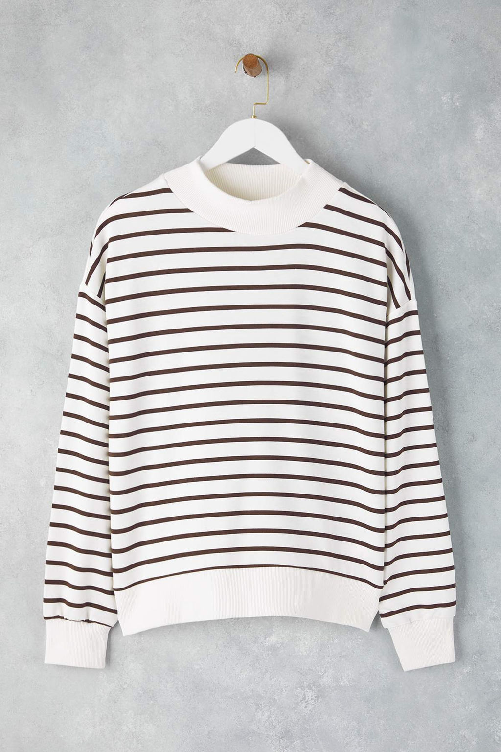 Kahverengi Cizgili Oversize/Genis Kal?p Orme Sweatshirt TWOAW26SW00102