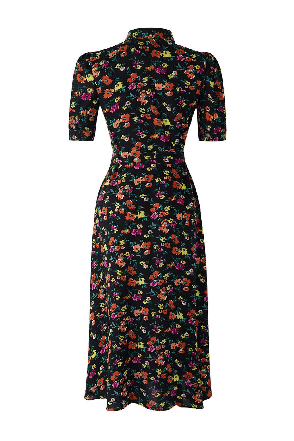 Siyah Cicek Desenli Kusakl? Midi Dokuma Viskon Gomlek Elbise TWOSS20EL1559