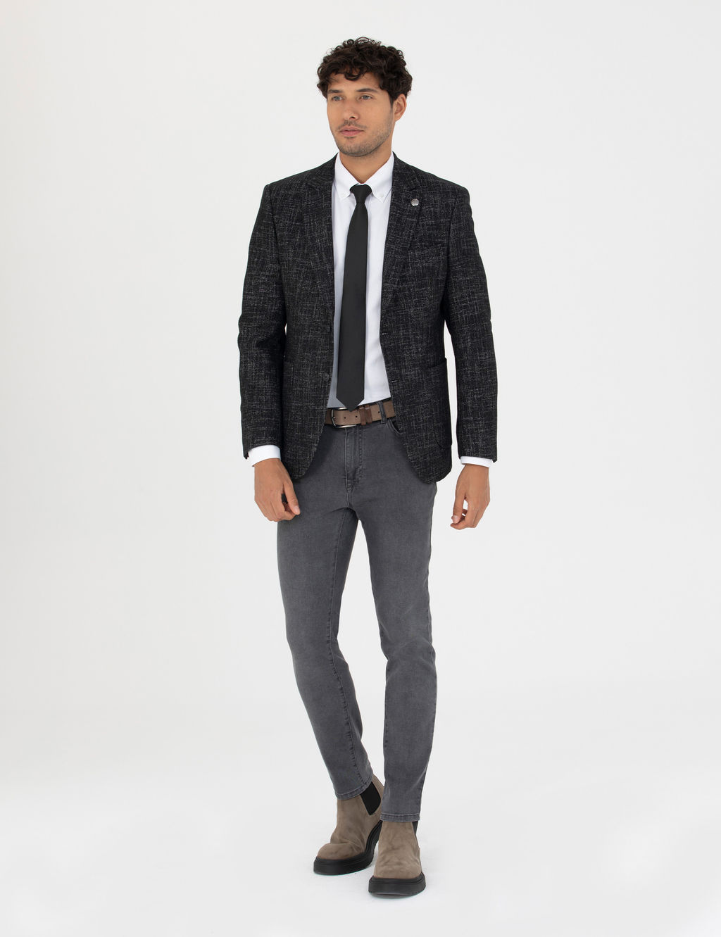 Siyah Ekstra Slim Fit Y_n Kar___ml_ Blazer Ceket