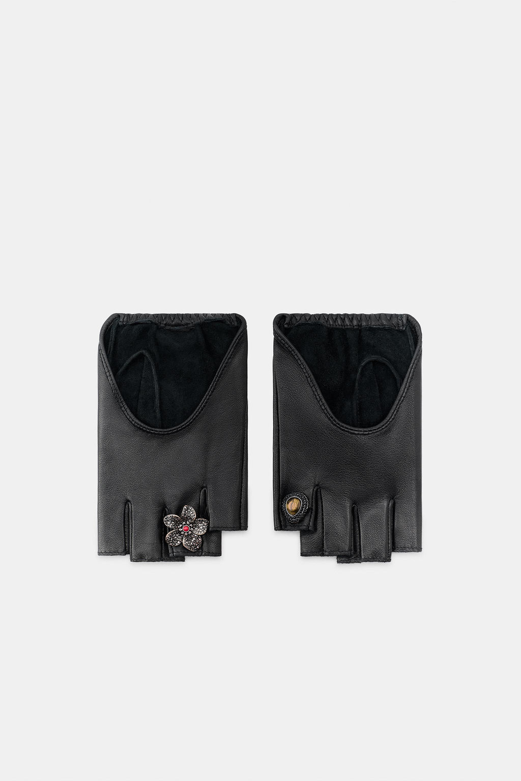 SHORT LEATHER FINGERLESS GLOVES WITH BROOCHES - Zara фото 2
