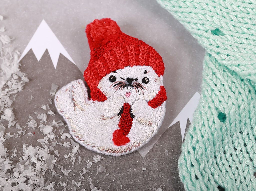 Набор для вышивания PANNA Живая картина JK-2222 Брошь. Белёк в шапочке 5 х 6 см