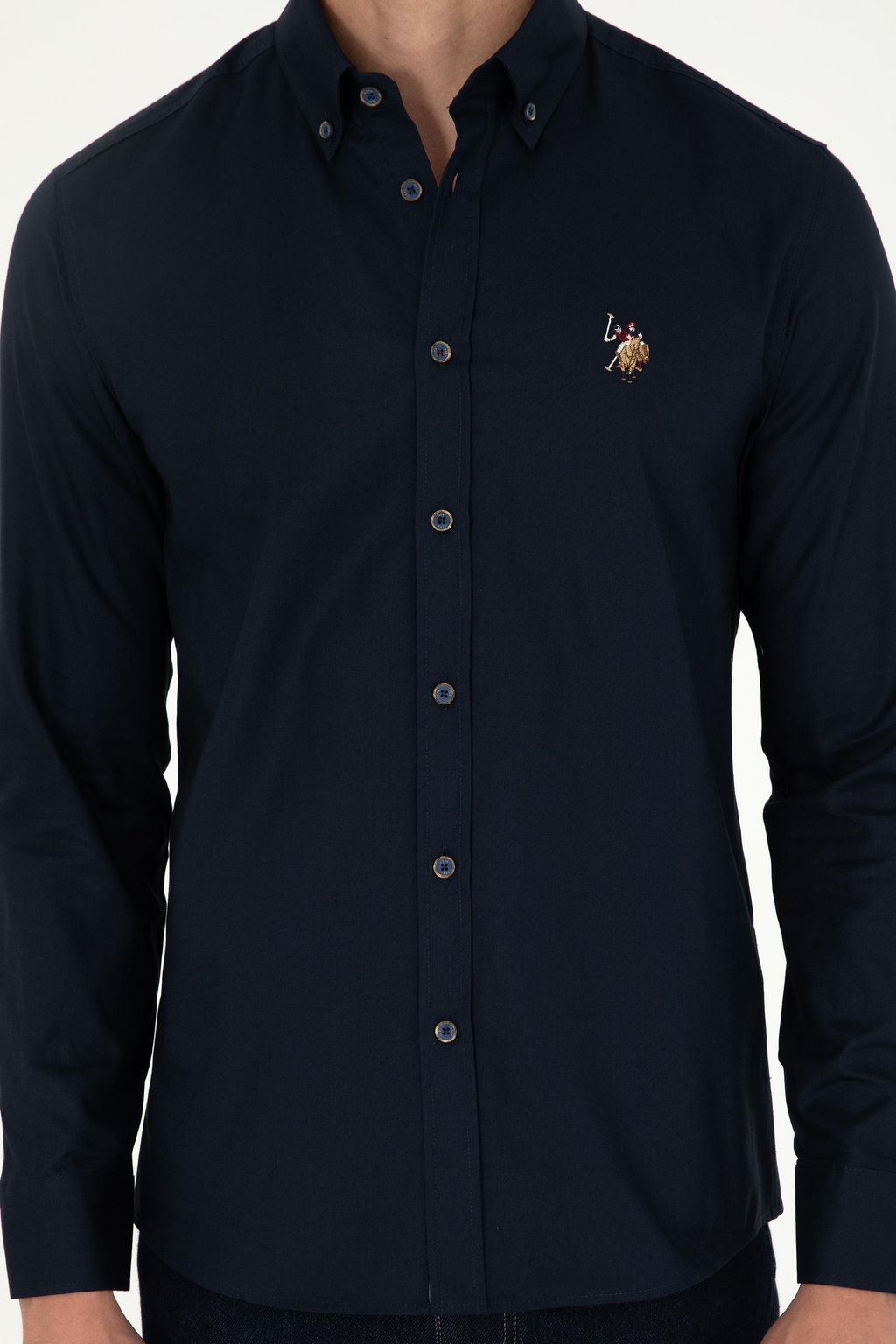 Мужская темно-синяя базовая рубашка с длинным рукавом - U.s. polo assn фото 6