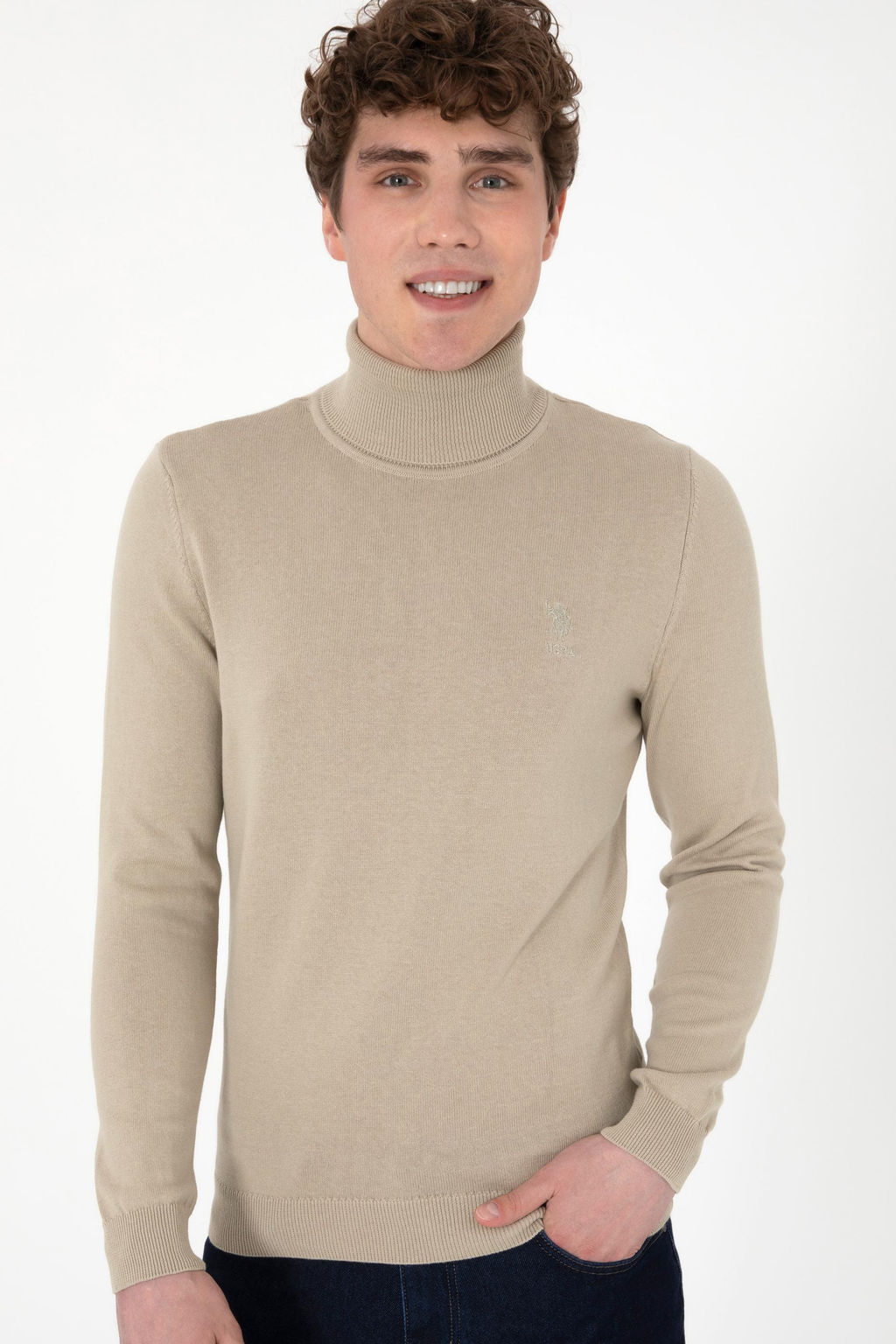 Erkek Haki Melanj Basic Kazak