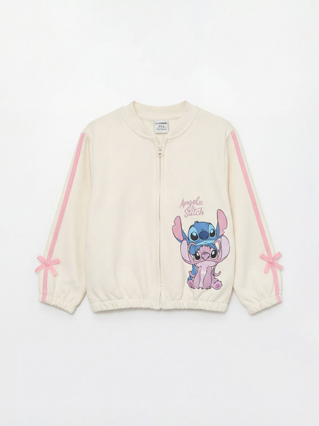 Stitch ve Angel Bask?l? K?z ?ocuk Fermuarl? Sweatshirt