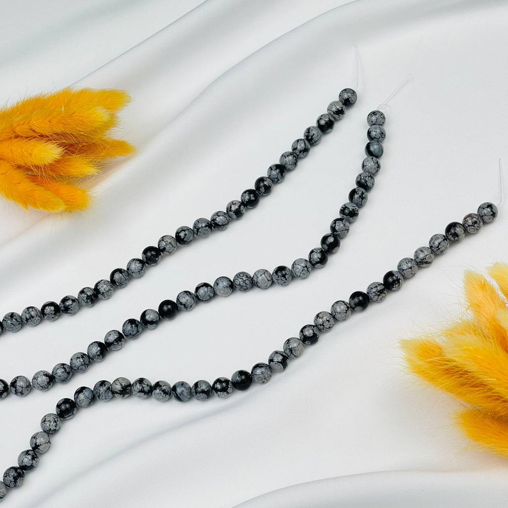 Бусины для украшений из снежного Обсидиана (45 бусин) 38 см