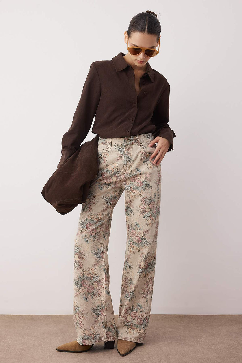 Cok Renkli Cicek Desenli Yuksek Bel Wide Leg Jeans TWOAW26JE00246 - Trendyolmilla фото 2