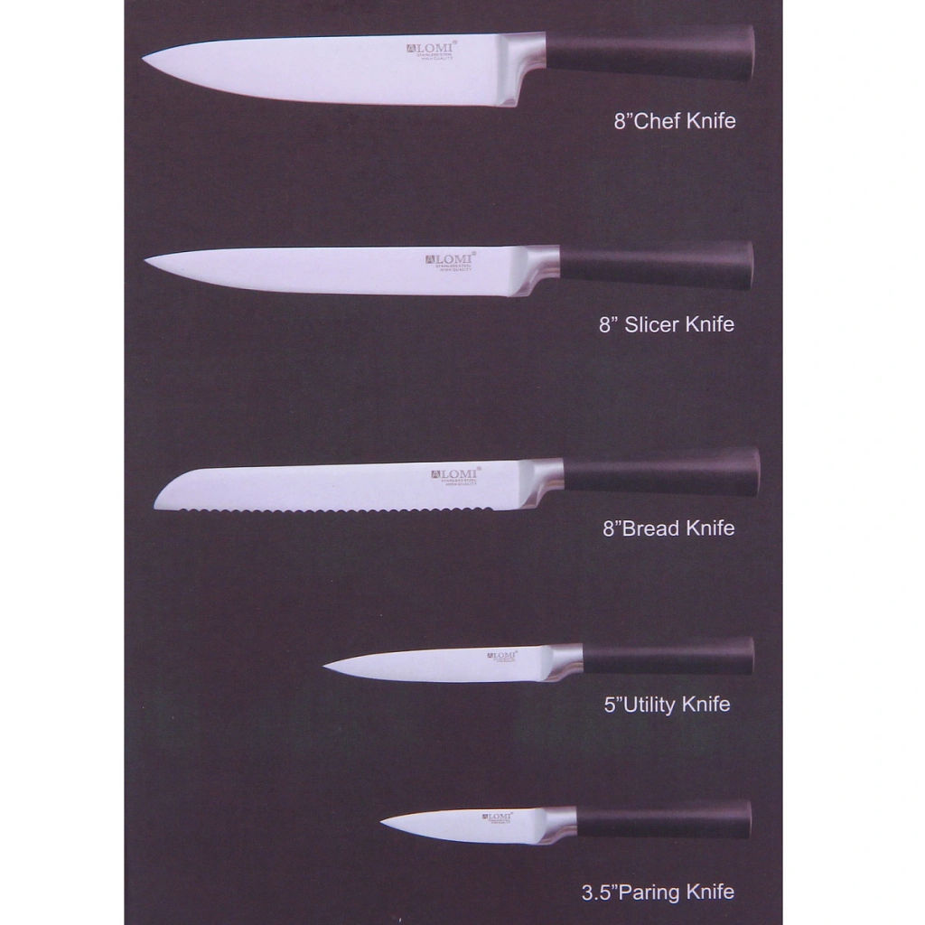 Набор ножей "SHEF" 6предметов (5ножей+подставка), черная ручка