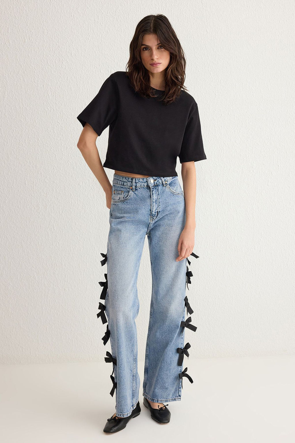 Mavi Kurdele/Fiyonk Detayl? Normal Bel Wide Leg Jeans TWOSS25JE00035