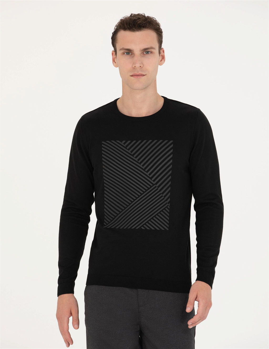 Siyah Slim Fit Bisiklet Yaka Triko Kazak - Pierre cardin фото 3